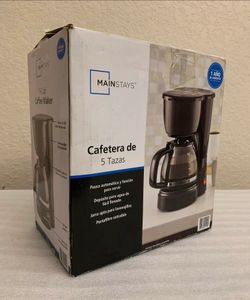 Mainstays 5 Cup Drip Coffee Maker Black Carafe Easy Fill Pause Filter Basket, NEW