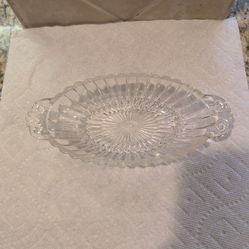 vintage clear pressed glass oval dish