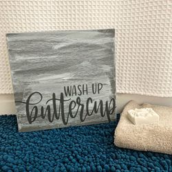 Grey Whitewashed Bathroom Sign