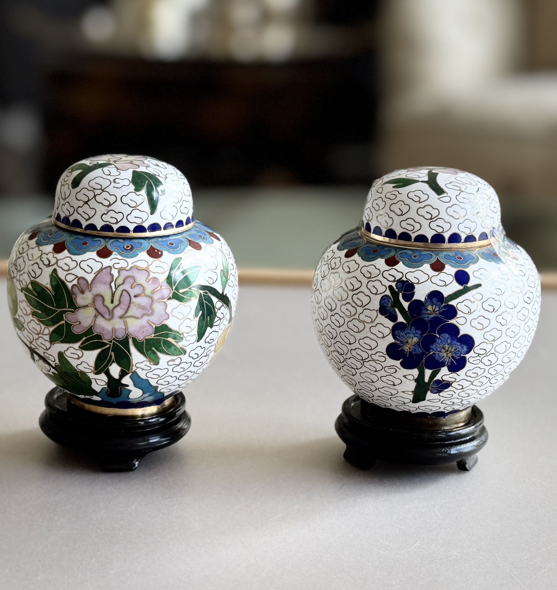 Stunning Pair Of Chinese Cloisonné Ginger Jars