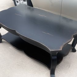 Gorgeous Large 50” Rustic French Country Farmhouse Distressed Black Coffee Table Cocktail Table