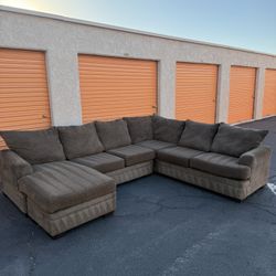 FREE DELIVERY - Ashley Furniture Large Brown Sectional Couch W/ Chaise