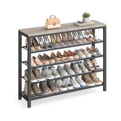 New Large Shoe Rack, Organizer for Closet with 4 Mesh Shelves and Large Top for Bags, Grey and Black