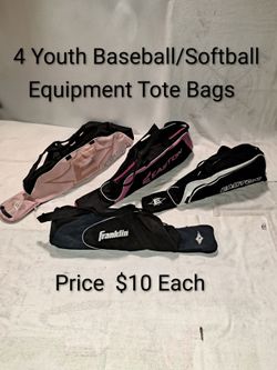 4 Youth Baseball/Softball Equipment Tote Bags (Price Is $10 Each)
