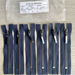 6 Zohar Metal Teeth Zippers Navy 4.75”L