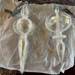 Mackenzie Childs NWT Pair Of Iridescent Crystal Palace Glass Ornaments 