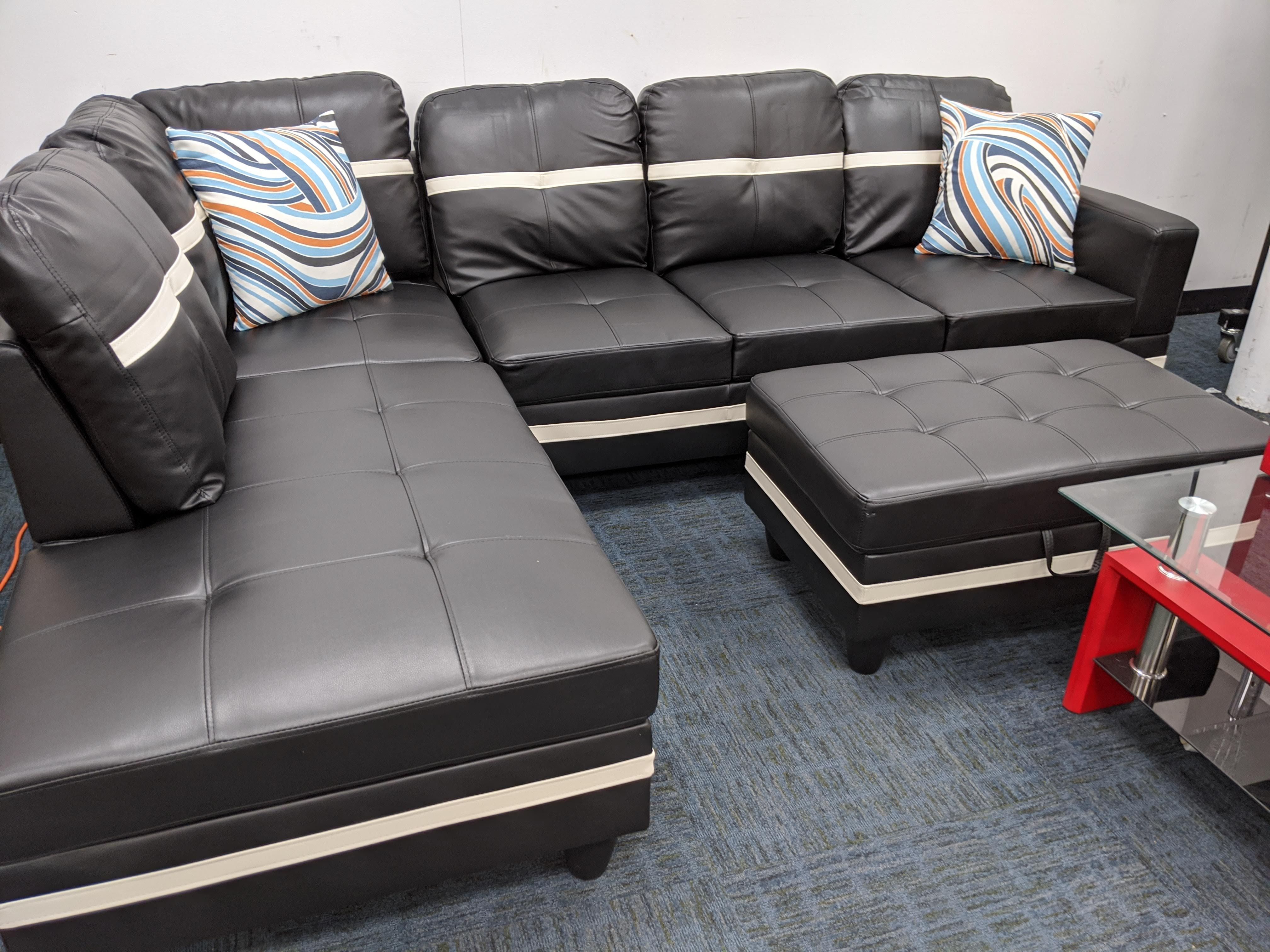 Free local delivery black white faux leather sectional set special