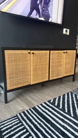 Target Hearth & Hand Wood & Cane Media Console | Black Rattan TV Stand