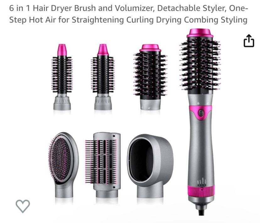 6 In 1 Hair Dryer Brush And volumizer, One-step Hot Air For Straightening Curling Drying Combing Styling