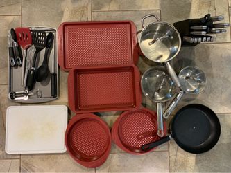 Complete Kitchen Starter Bundle - Cookware, Knife Block, Tupperware & Utensils