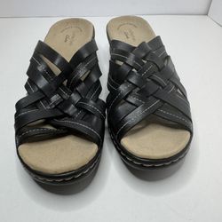 Clark 'Lexi Selina' Black Woven Leather Sandals Size 9N 