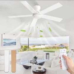 48 in. Indoor/Covered Outdoor Matte White 6-Speed Low Profile Ceiling Fan without Light with Remote Control Included