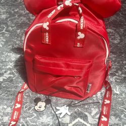 NEW IN BAG/ DISNEY- MICKEY MOUSE/BEAUTIFUL RED W/ PUFFY EARS & ZIPPER DECORATIONS! PINK ZIPPER LINING 