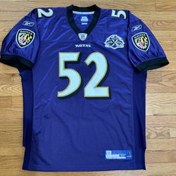 2005 Baltimore Ravens Ray Lewis Reebok On Field  10th Anniversary Jersey Size 48