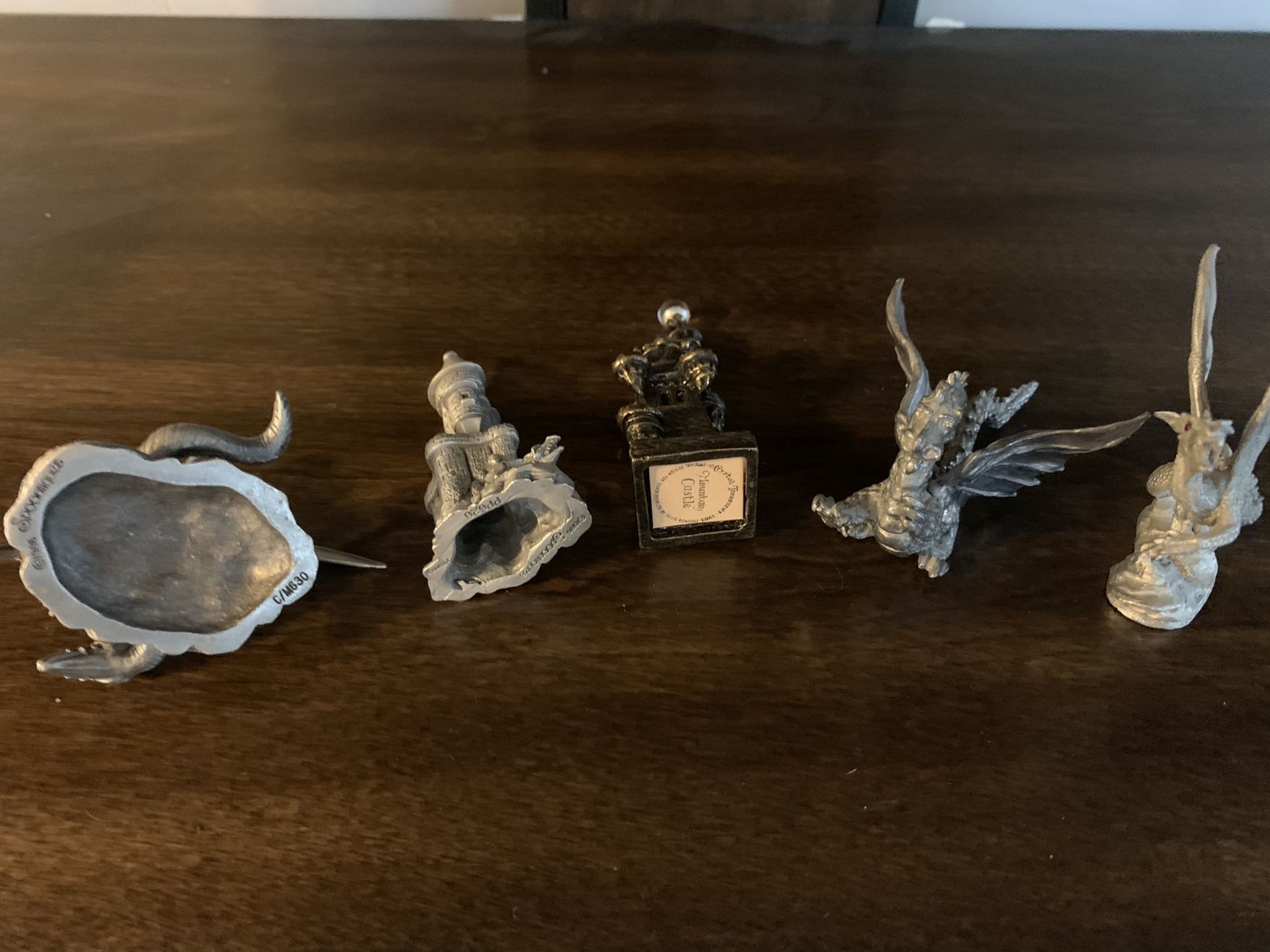 5 Pewter Figurines castles and dragons for 10.00