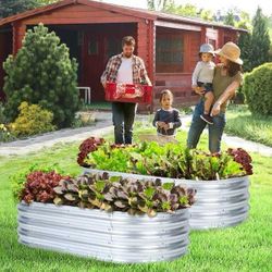 4 ft. x 2 ft. x 1 ft. Tall Silver Modular Metal Raised Garden Bed Kit Oval Planter Box for Vegetable Flower (2-Pack)