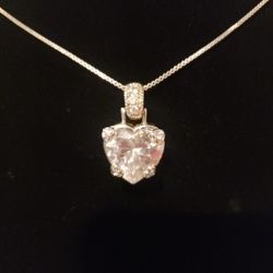 Exquisite Sterling Silver Necklace Heart Cut Cubic Zirconia Pendant 18" F11 