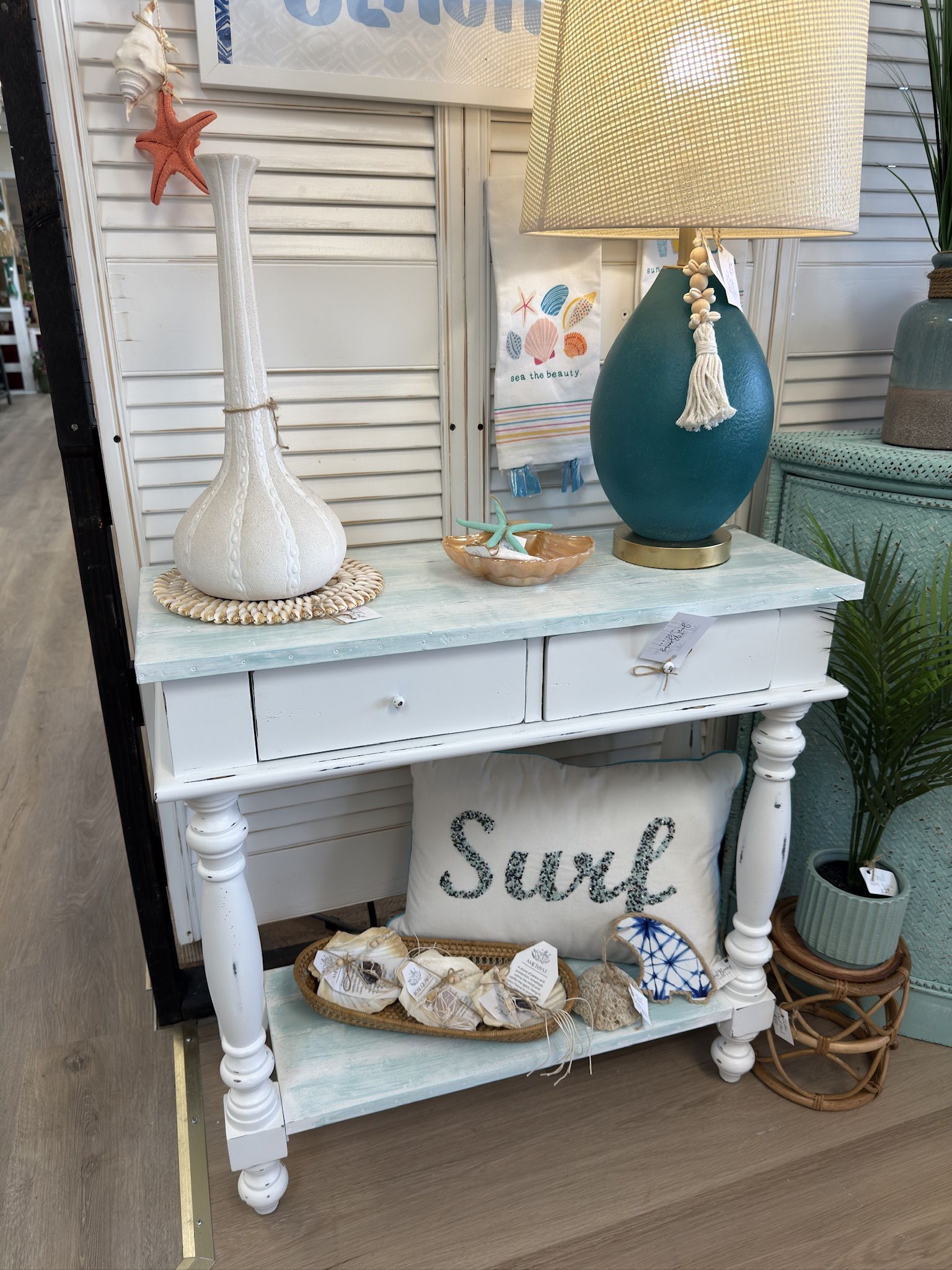 Refinished Coastal Entryway Table available at Do Over Decor in Jensen Beach