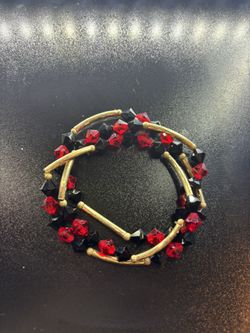 Red & Black Beaded Coil Bracelets (3 Pcs)