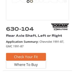 Rear Axle Shaft Left & Right GMC AND CHEVY 1(contact info removed)