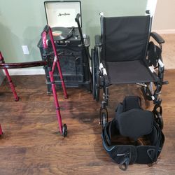 Folding Wheel Chair. Folding Walker. Adjustable Back Brace Bundle of Three Items.