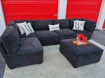 Dark Gray Modular Sectional Sofa with Ottoman