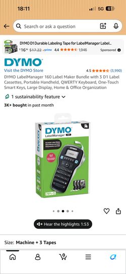 DYMO LabelManager 160 Label Maker Bundle with 3 D1 Label Cassettes, Portable Handheld, QWERTY Keyboard, One-Touch Smart Keys, Large Display, Home & Of