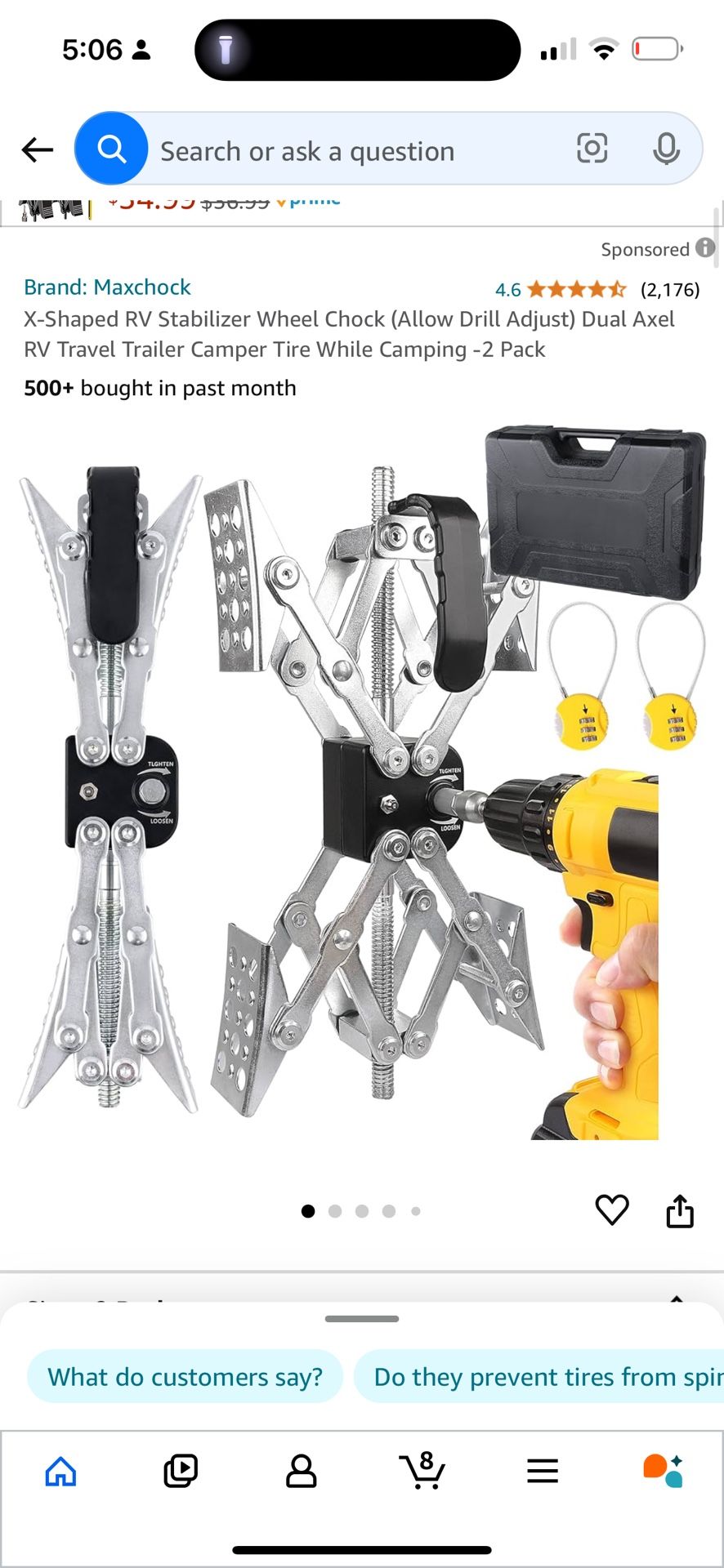 X-Shaped RV Stabilizer Wheel Chock (Allow Drill Adjust) Dual Axel RV Travel Trailer Camper Tire While Camping -2 Pack