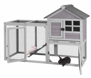 Large Outdoor Rabbit Hutch XZ7002 with 2-Story House and Large Run - Gray