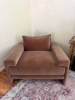 Two large crate and barrel chairs in crushed velvet