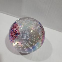 Vintage Glass Eye Studio Controlled Bubble Iridescent Paperweight Plume  GES 99