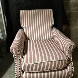 Vintage Pink Striped Wingback Chair