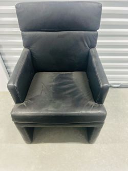 Black Leather Armchair with High Back