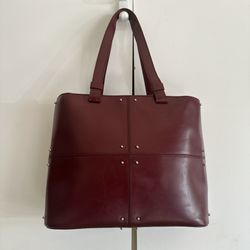 Tod's Leather Burgundy Women's Tote Bag with Studs Authentic Italian Luxury