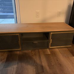 Wood tv stand, Media Console w Perforated Doors