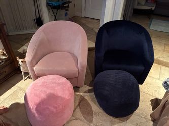 Velvet Accent Chairs with Ottoman Set of 2