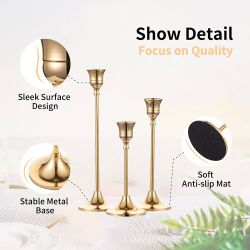 5 Sets [15 Pieces] Gold Brass Candle Holders