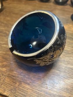 Ash Tray cobalt blue with silver type inlay