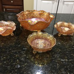 Four,   Fenton, Marigold.  Panther And Butterfly Dishes