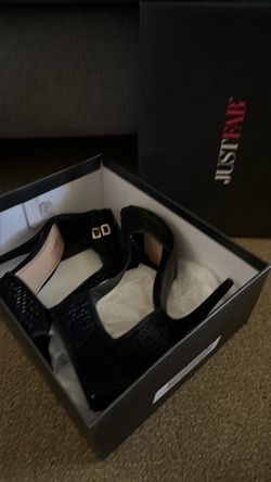 JustFab Black Heeled Sandals in Box