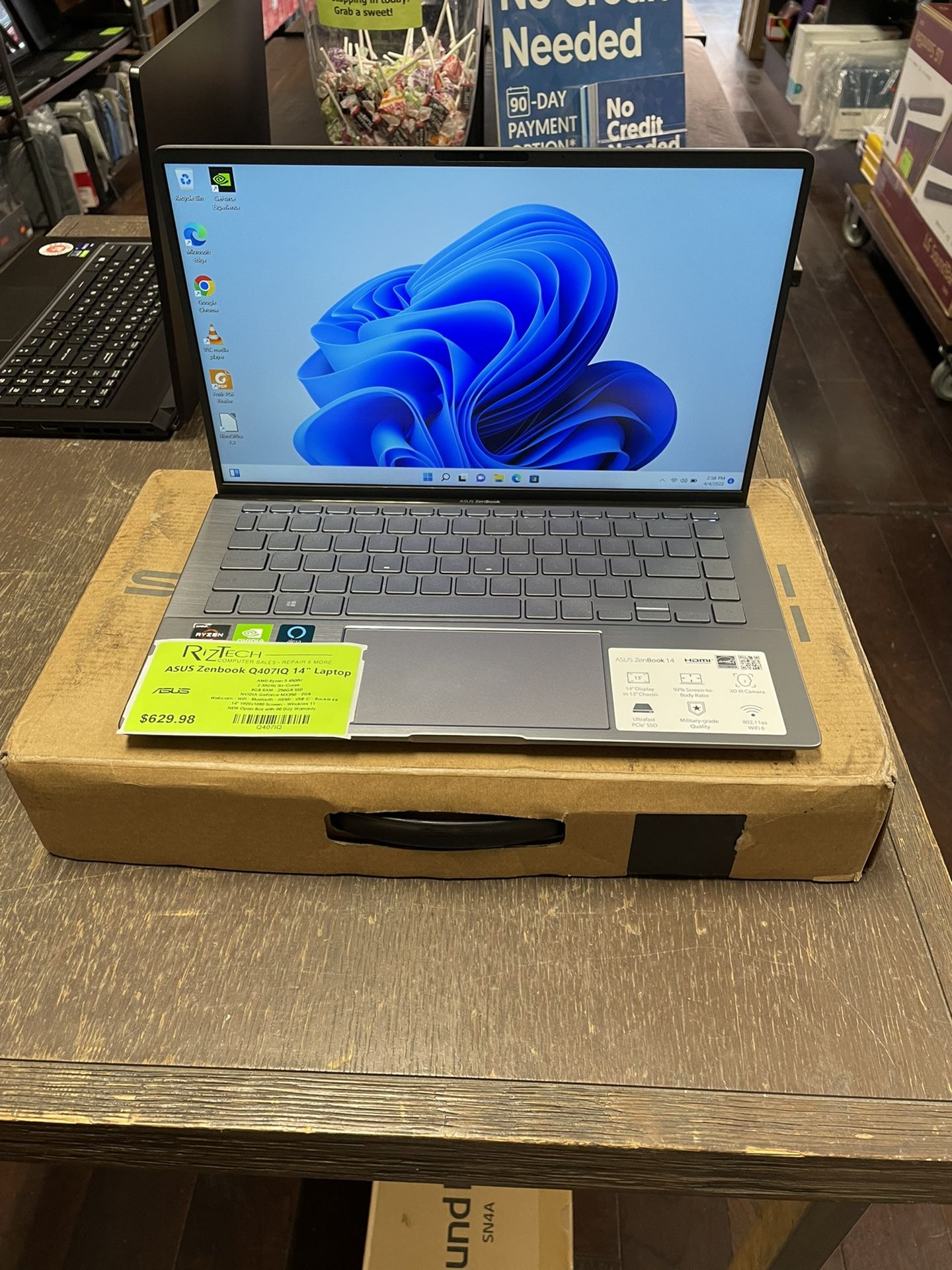 NEW OPEN BOX ASIS ZenBook Q4071Q Laptop 14” FHD Ryzen 5 Six Cores 8GB RAM 256GB SSD 2GB GPU W11