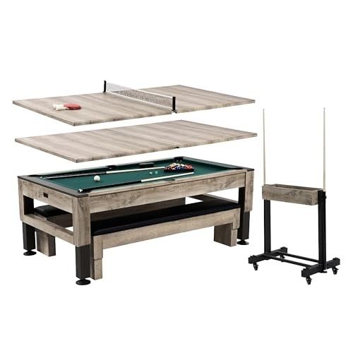 7 Pool Table 3-in-1 Dining Top & Table Tennis with Game Accessories & Rolling Storage Caddy Westmont Barrington Billiards