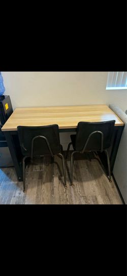Wood table with metal legs