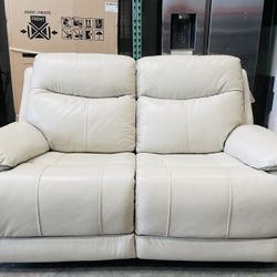 Messina Leather Power Reclining Loveseat with Power Headrests, Cream