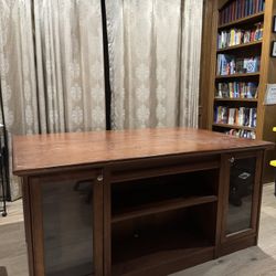Solid Wood Table With Cabinets And Drawers