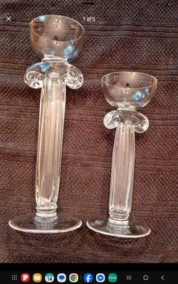 Pair of Handblown Glass Ionic Column Candle Holders