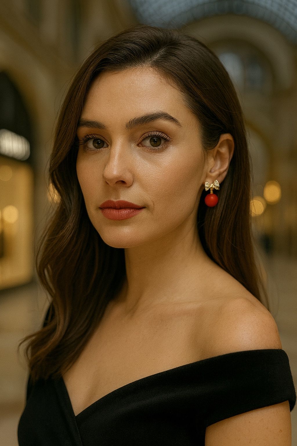 Bow & Red Ball Drop Earrings