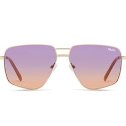 QUAY Next Please Sunglasses Gold Aviator Purple Orange Gradient Lenses Oversized