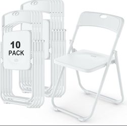 10 Pack Plastic Folding Chairs, Stackable Commercial Chairs, Portable Event Seats Indoor Outdoor for Home Event Party Picnic School Wedding, White