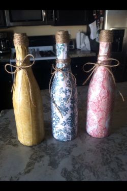 Decoupaged bottle set